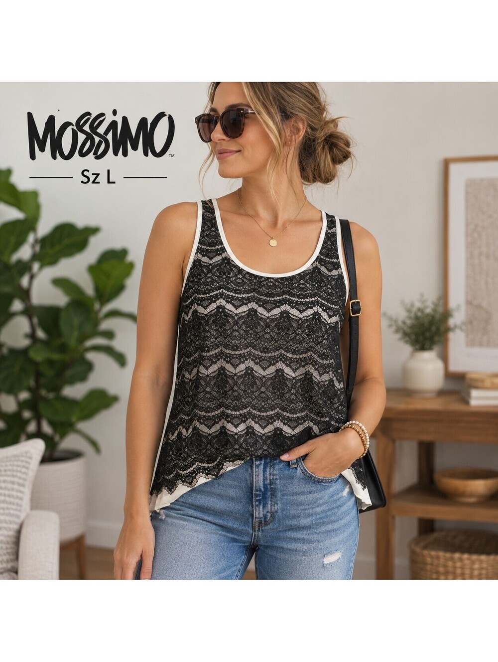 Mossimo Supply Co. | Sz L | Mossimo Black Lace Overlay Top